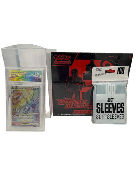 LOT ETB EV10 + CARTE GRADEE COLLECT AURA + CLEAR CASE ETB+ SLEEVES - Pokémon – 9 Boosters – Neuf – Scellé – en Français
