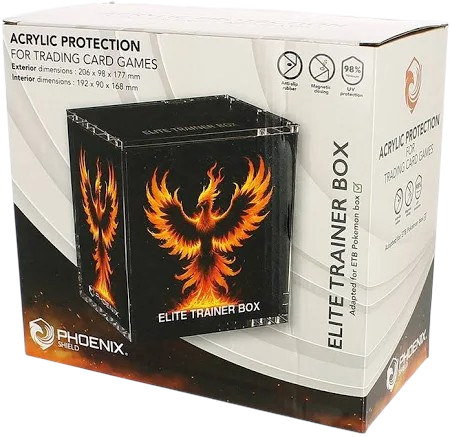 Boîte de protection acrylique Phoenix Shield pour ETB Pokémon – rigide, transparente, collection